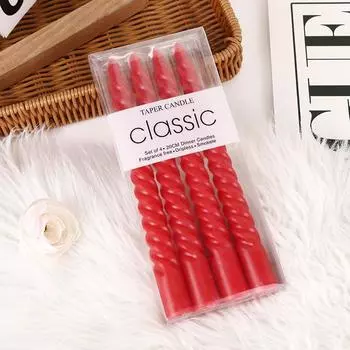 4 шт. цветные спиральные длинные свечи с резьбой для камина, бездымные, высокие, тонкие, для вечеринки, золотистые, пчелиный воск