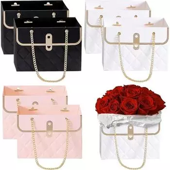 4 шт. Цветочная бумажная подарочная коробка с металлической цепочкой, ведро для хранения букетов, флористическая сумка с ручкой, подарочный футляр для композиций, свадебные упаковочные пакеты, пастельные пакеты розовый