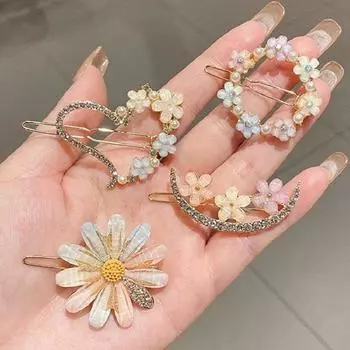 4 шт. Цветочные шпильки Аксессуары для волос Свежие девушки Боковая заколка Стразы Жемчуг Набор шпилек для волос Сплав 4pcs