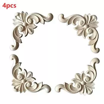 4 шт. деревянная резная угловая накладка на мебель аппликация для украшения стен дверей шкафов деревянные фигурки ремесла наклейка