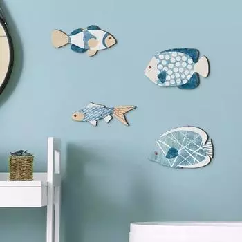 4 шт. Деревянные настенные украшения в виде рыбок, винтажные прибрежные подвесные знаки в виде рыбок в гавайском стиле 4pcs