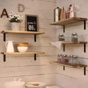 4 шт. деревянные плавающие полки с гладкими краями в деревенском стиле, простая установка, витрина для растений, настенные плавающие книжные полки коричневый