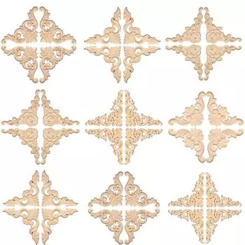 4 шт. Деревянные резные дверные шкафы, деревянные аппликации, накладки, фигурки, ремесло, домашний декор, неокрашенные углы, резные наклейки, настенное украшение