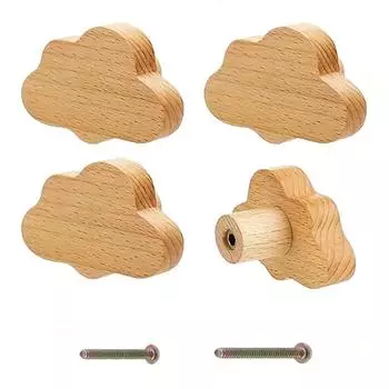 4 шт. Деревянные ручки для комода в форме облака с двумя разными размерами винтов для шкафов, мебели, ящиков дубильная кора
