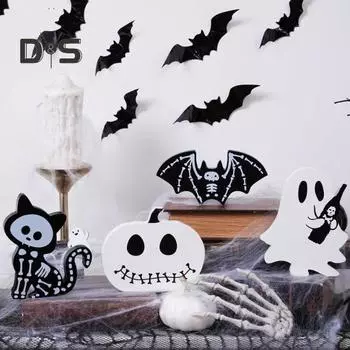 4 шт., деревянные таблички на стол на Хэллоуин, многоуровневый поднос, декор, призрачная летучая мышь, тыква, кот, блоки, знаки, украшение для вечеринки на Хэллоуин для домашней полки 4pcs