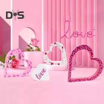 4 шт. Деревянные украшения в форме сердца, настольные двухсторонние знаки в форме сердца, отдельно стоящие украшения в форме сердца на День святого Валентина для домашнего стола, многоярусного подноса, каминной доски Sets
