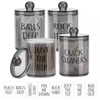 4 шт. держателя для ватных палочек - 10 унций, органайзеры и контейнеры для хранения в туалете, черные пластиковые аптекарские банки с крышками