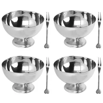 4 шт. десертная миска из нержавеющей стали, многофункциональные, устойчивые к падениям, нержавеющие стаканчики для мороженого с L