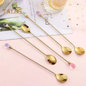 4 шт. десертные ложки с полированной поверхностью, многофункциональные портативные креативные ложки из нержавеющей стали для мороженого, чая, кухонный инструмент розовый