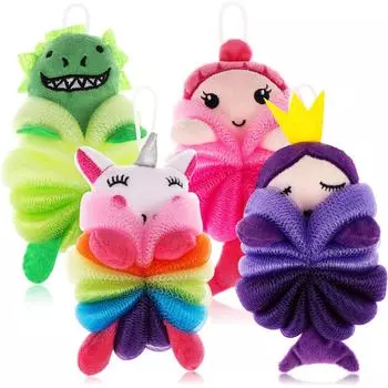 4 шт., детская губка для ванны, мультяшная мочалка для душа, мочалка с изображением животных, детская красочная детская мочалка