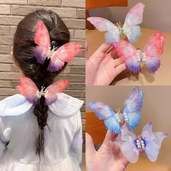 4 шт. Детская подвижная заколка для волос в виде бабочки, аксессуар для волос в виде бабочки для маленькой девочки светло-зеленый