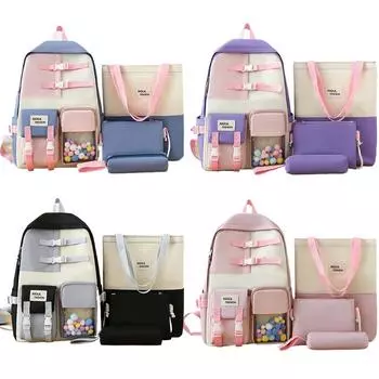 4 шт. Детская школьная сумка, портативные холщовые рюкзаки для мальчиков, большой емкости, школьный рюкзак для девочек, сумки для учеников средней школы чёрный