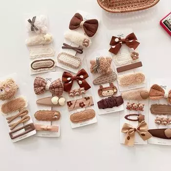 4 шт., детские плюшевые заколки для волос, милый тканевый бант, боковой зажим, милый мультяшный набор заколок для волос для девочек