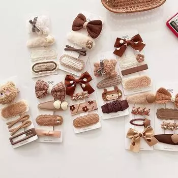 4 шт. детские заколки для волос, кружевные банты с медведем, повязки на голову для девочек, детские заколки, аксессуары для детских волос, зимние шерстяные вязаные заколки миндальный