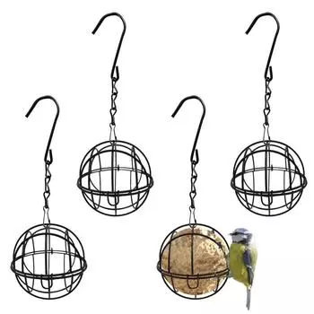 4 шт., дикая природа, зяблик, домашний сад, толстый шарик, черный железный нержавеющий для уличной подвесной кормушки для воробьев и птиц с 4 крючками, Робин 4 PCS чёрный