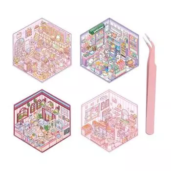 4 шт. DIY 3D миниатюрные наклейки с пинцетом многоразовые бумажные виниловые наклейки для снятия стресса наклейки для ноутбуков B