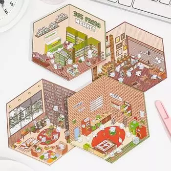 4 шт. DIY 3D миниатюрные наклейки-сцены с пинцетом многоразовые бумажные виниловые A