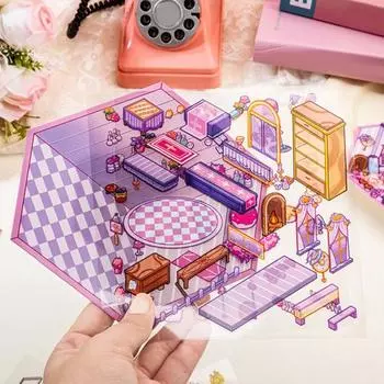 4 шт. DIY 3D наклейки для дома бумажные миниатюрные наклейки для сцен мультфильм мини-комната сцена B