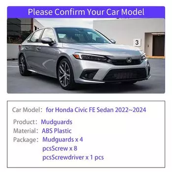4 шт. для Honda Civic 11th Gen FE Sedan 2025~2024 2025 Брызговики Расширители крыльев Брызговик Крышка Спойлер Автомобильные аксессуары