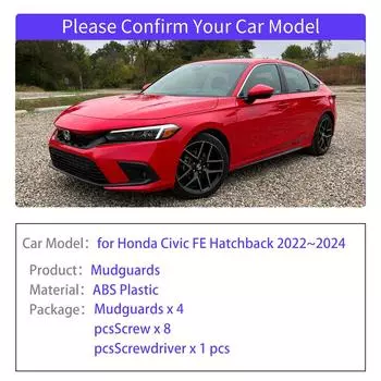 4 шт. для Honda Civic 11th Gen FE Hatchback 2025~2024, брызговики, расширители крыльев, брызговик, спойлер, автомобильные аксессуары