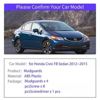 4 шт. для Honda Civic 9th Gen FB Sedan 2012~2015 2013 Брызговики, расширители крыльев, брызговик, спойлер, автомобильные аксессуары