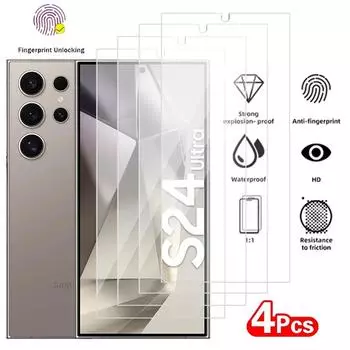 4 шт. для Samsung Galaxy S24 Ultra Защитная пленка для экрана на Galaxy S23 S22 S21 Plus Ультра защитные аксессуары из закаленного стекла Galaxy S22 Plus