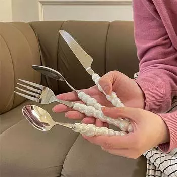 4 шт. Европейский серебряный модный набор столовых приборов с жемчугом 18/10 из нержавеющей стали для творчества, столовые приборы 304, нож, вилка, ложка, западная кухня