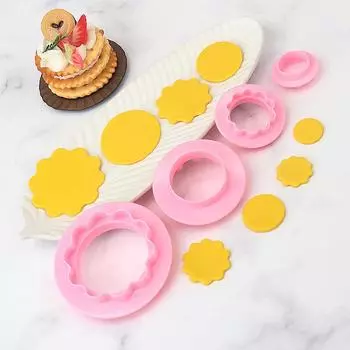 4 шт. Falbala Shape Cookie Cake Plunger Пластиковая форма Craft Diy 3D Sugarcraft Кухонные принадлежности Инструменты для украшения торта