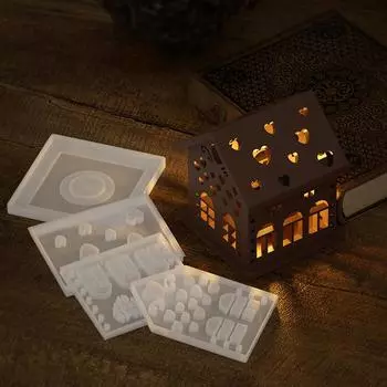 4 шт. формы для подсвечников в виде домика, передняя/боковая/крыша/основание, силиконовая форма для подсвечника в форме домика, украшения стола