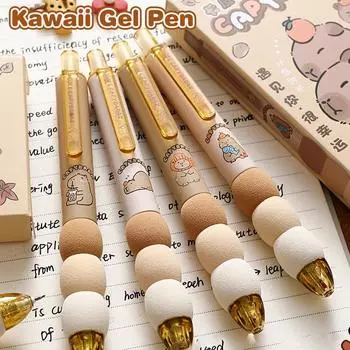 4 шт. гелевая ручка Kawaii Capybara Panda, быстросохнущие черные чернила, гладкие ручки с мягкой ручкой, офисные принадлежности, канцелярские принадлежности синий