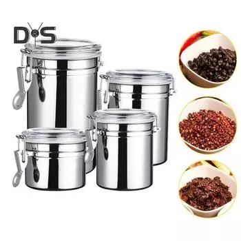 4 шт. герметичных контейнера из нержавеющей стали для хранения продуктов, влагостойкий кухонный органайзер для хранения сахара, муки с прозрачной крышкой 5inch Sets серебряный