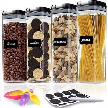 4 шт. герметичный контейнер для хранения пищевых продуктов для круп, герметичная банка с легким замком, пластиковый прозрачный молочный порошок, зерна, конфеты, кухонный органайзер белый