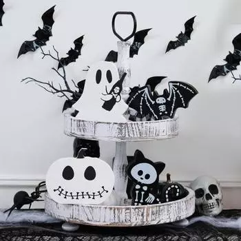 4 шт. Хэллоуин деревянные таблички для стола многоуровневый поднос декор привидение летучая мышь тыква кошка