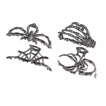 4 шт. Хэллоуинские заколки для волос в виде черной паутины, руки скелета, летучей мыши D