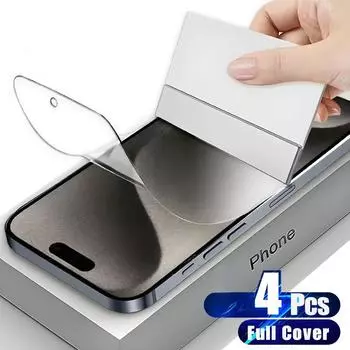 4 шт. HD гидрогелевая пленка для iPhone 15 14 13 12 Pro Max Mini XS XR 7 6 Plus SE полное покрытие телефона прозрачная защитная пленка для экрана не стекло iphone 11 чистый