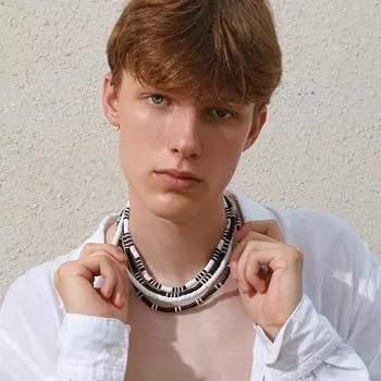 4 шт. хип-хоп многослойные мужские ожерелья наборы простые черно-белые глиняные бусины чокер ожерелья ключицы цепочка мужской подарок ювелирные изделия аксессуары