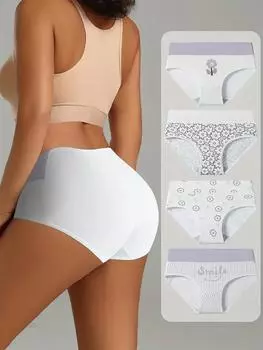 4 шт. хлопковые трусики женские с высокой талией утягивающее нижнее белье милый принт трусы для молодых девушек большие размеры M-4XL мягкое женское нижнее белье M