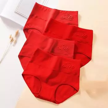 4 шт., хлопковые женские трусики, красное нижнее белье на удачу, дышащие трусы, большие размеры, трусики с высокой талией, утягивающие женские трусы M
