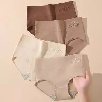 4 шт., хлопковые женские трусики с высокой талией, нижнее белье больших размеров, дышащие трусы, однотонные трусики, утягивающие женские трусы M