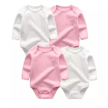 4 шт., хлопковый боди с длинными рукавами для новорожденных девочек, зима-осень, однотонный комбинезон для мальчиков, одежда 3Months