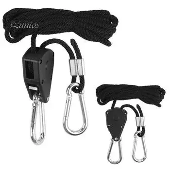 4 шт. храповых вешалки с фиксатором, 2 м, длинный трос, вешалка, шкив, крюк с храповым механизмом и регулируемым тросом для палатки с вентилятором для растений чёрный