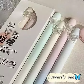 4 шт. INS эстетическая градиентная гелевая ручка с бабочкой для декора, милые девушки, журнал для записей, ручка для экзамена, кавайные канцелярские принадлежности для школы