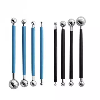 4 шт. Инструменты для моделирования скульптур, инструменты для лепки из глины, набор для лепки и моделирования из керамики, двухсторонний металлический шар, инструмент для украшения торта синий