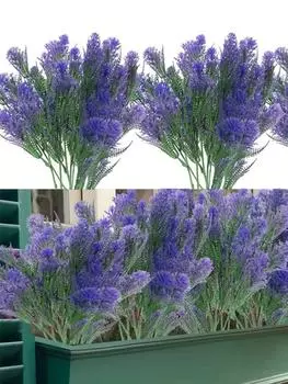 4 шт. искусственное растение, водяная трава, устойчивое к ультрафиолетовому излучению, искусственная трава, искусственное пластиковое растение для патио, сада, фермерского дома, переднего крыльца, декоративная коробка для домашнего окна фиолетовый