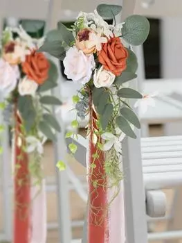 4 шт. Искусственные цветы Цветочные украшения для прохода Эвкалипт Цвет на спинку стула для свадьбы Скамья Цветы Цветочные украшения на спинку стула Цветочный декор оранжевый
