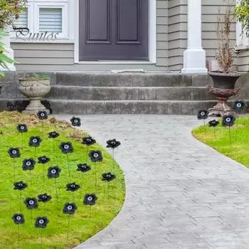 4 шт. искусственные головки роз на Хэллоуин, черная искусственная шелковая роза, реалистичный жуткий глазной декор для украшения двора, сада, газона красный