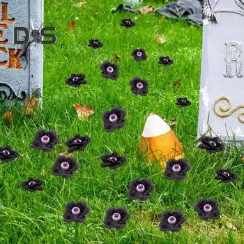 4 шт. искусственные головки роз на Хэллоуин, черная искусственная шелковая роза, реалистичный жуткий глазной декор для украшения двора, сада, газона красный