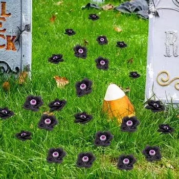 4 шт. искусственные головки роз на Хэллоуин, черная искусственная шелковая роза, реалистичный жуткий глазной декор для украшения двора, сада, газона красный