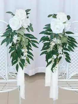 4 шт. искусственных эвкалиптовых цветов, цветочные украшения для прохода, цветы на спинку стула для свадьбы, цветы на спинку стула, цветочные украшения для дома оранжевый