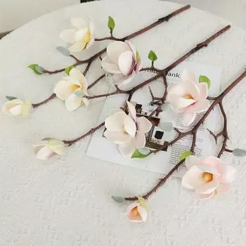 4 шт. искусственных цветов магнолии свадебный букет невесты искусственный свадебный цветочный букет для годовщины свадьбы вечеринки домашнего офиса сада свадебный декор белый